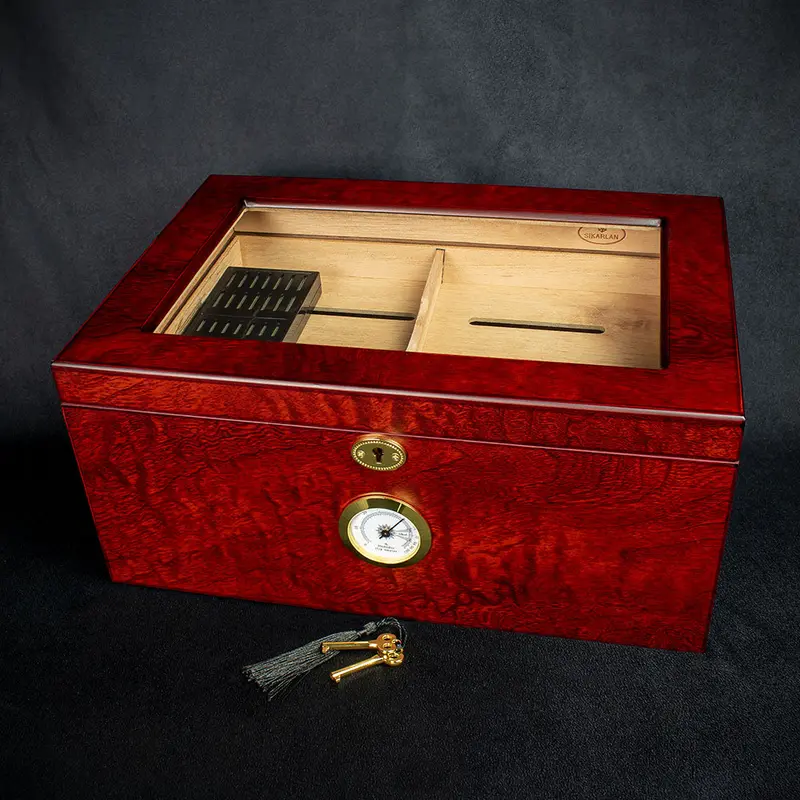 Sikarlan Burbinga Veneer Humidor With Glass Top - 100 Cigars 1