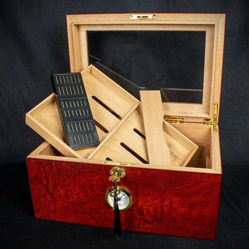 Sikarlan Burbinga Veneer Humidor With Glass Top - 100 Cigars 2