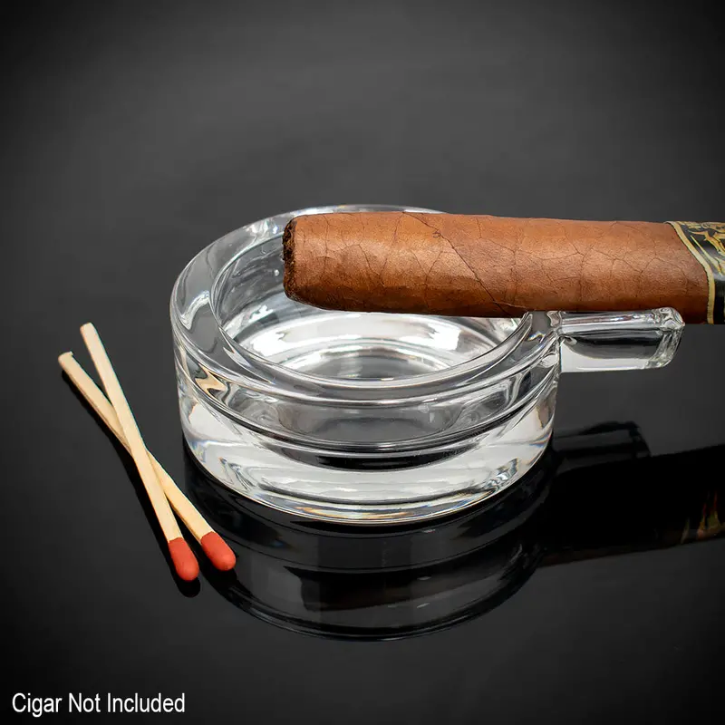 Small Circular Crystal Cigar Ashtray - Single Cigar Rest 1