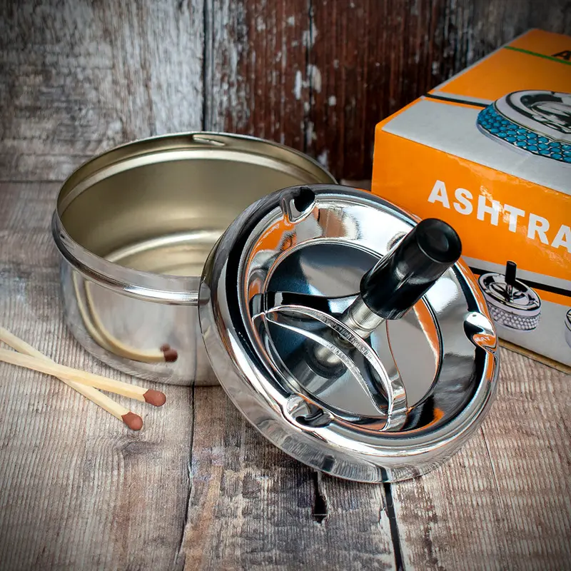 Smoke-King Spinner Ashtray Polished Chrome - 9Cm 2