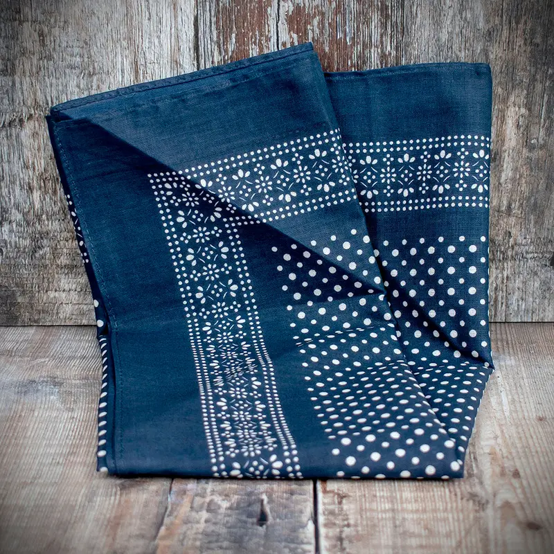 Snuff Handkerchief - Blue Patterned Border & Polka Dots 1