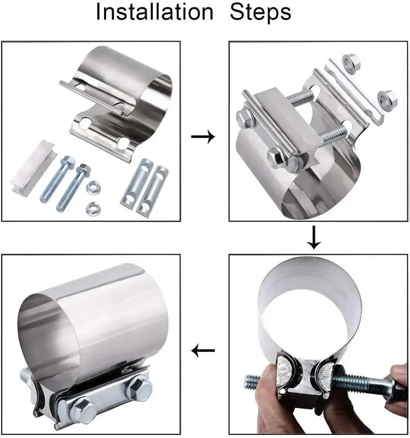 Spelab 2.0/2.25/2.5/3.0 Od Pipe 4 Packs Butt Joint Band Clamp Exhaust Sleeve Stainless Steel Fits 3