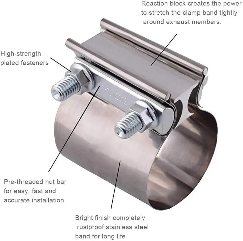 Spelab 2.0/2.25/2.5/3.0 Od Pipe 4 Packs Butt Joint Band Clamp Exhaust Sleeve Stainless Steel Fits 4