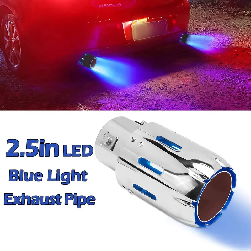 Spelab 2.5'' 63Mm Exhaust Tips Stainless Steel Muffler Car Exhaust Tail Pipe Modification Luminous Tube With Blue Flame Led Light 1