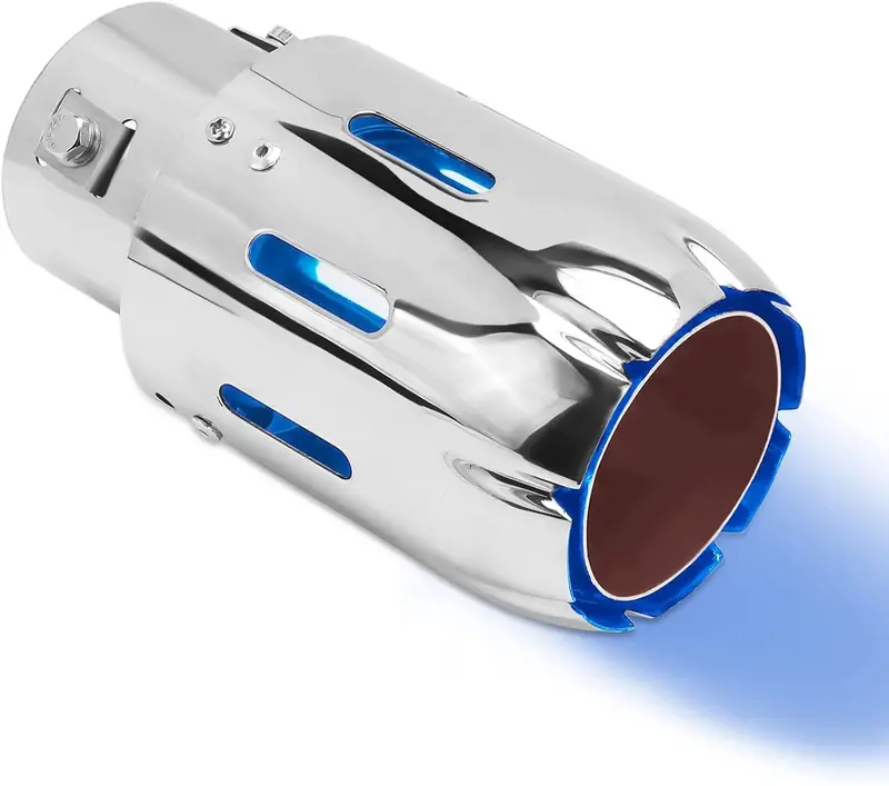 Spelab 2.5'' 63Mm Exhaust Tips Stainless Steel Muffler Car Exhaust Tail Pipe Modification Luminous Tube With Blue Flame Led Light 2