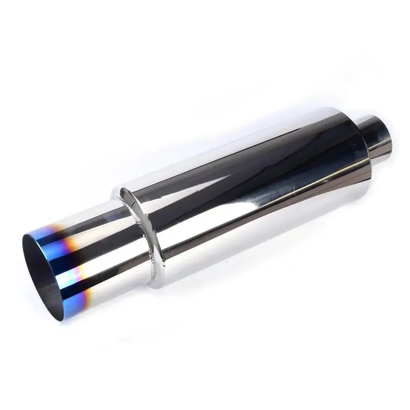 Spelab N1 Universal 2.5" Inlet 4" Outlet Performance Exhaust Muffler With Straight Blue Burnt Tip - Moderate Sound 1