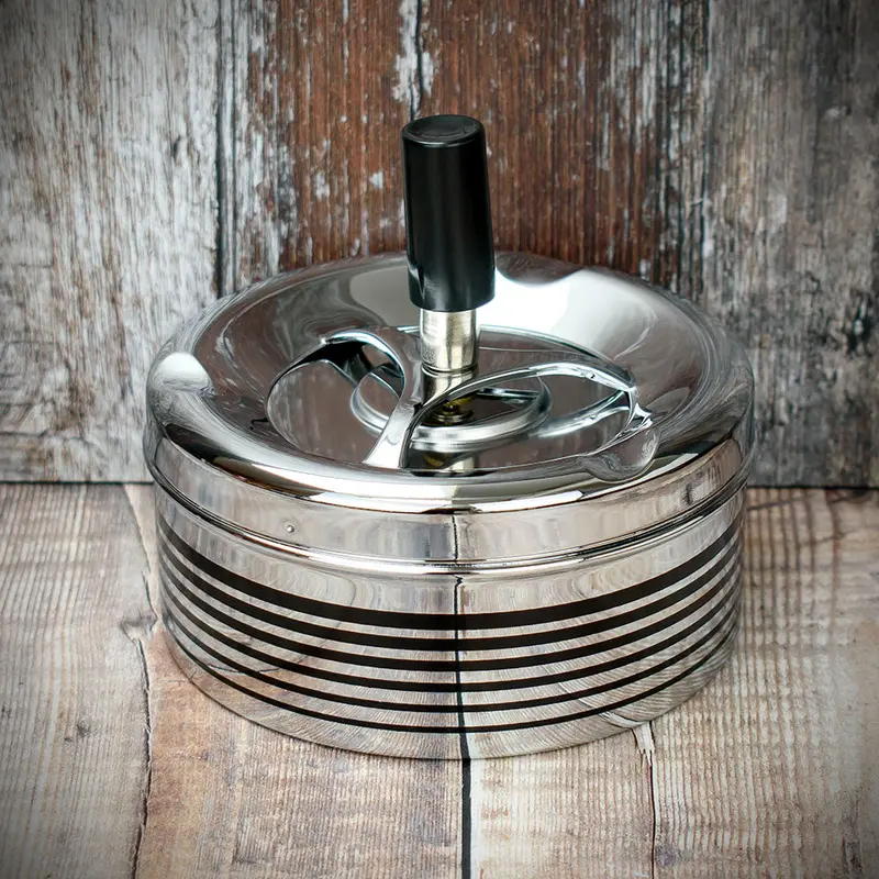 Spinner Ashtray - Polished Chrome/Black Stripes - 11Cm 1