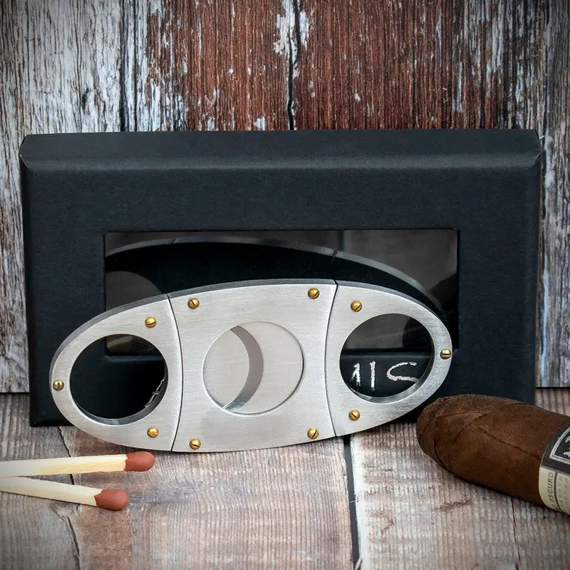 Stainless Steel With Rivets Double Blade Guillotine Cigar Cutter 1