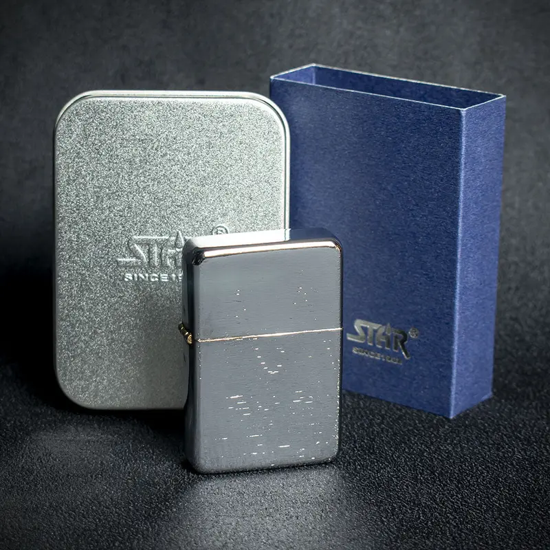 Star Petrol Lighter - Brushed Polished Chrome 1