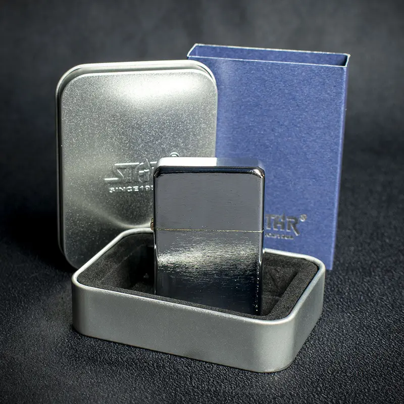 Star Petrol Lighter - Brushed Polished Chrome 2
