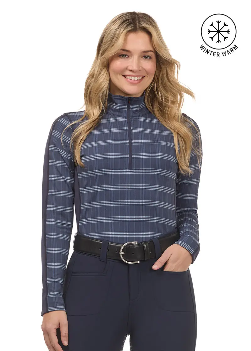 Stretch Plaid Quarter Zip Top 1