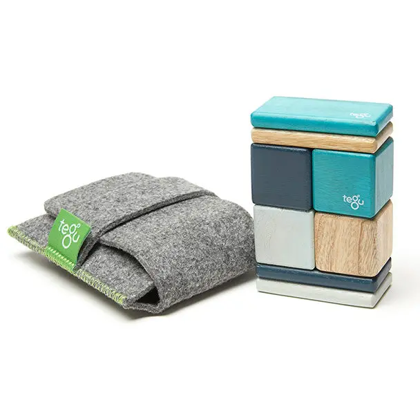 Tegu Magnetic Blocks Pocket Pouch - Blues 8 Piece 1