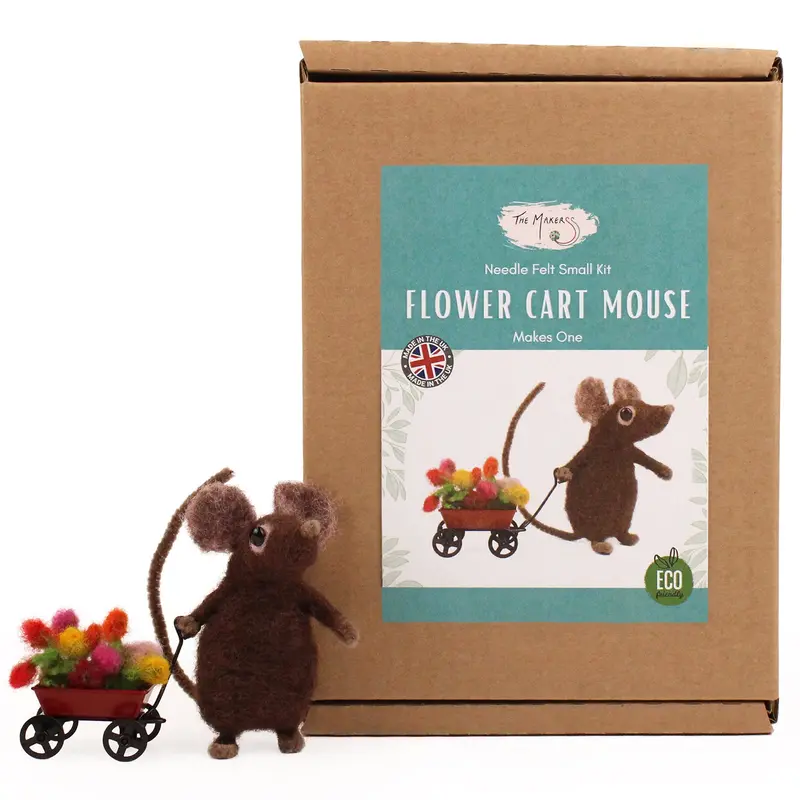 The Makerss - Small Flower Cart Mouse Needle Felt Kit 1