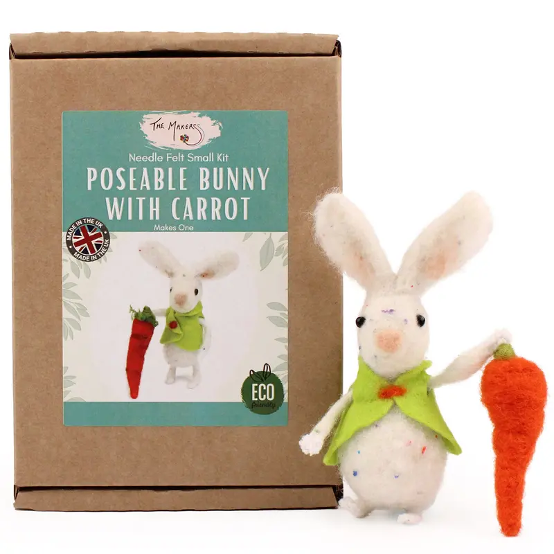 The Makerss - Small Poseable Bunny With Carrot Needle Felt Kit 1