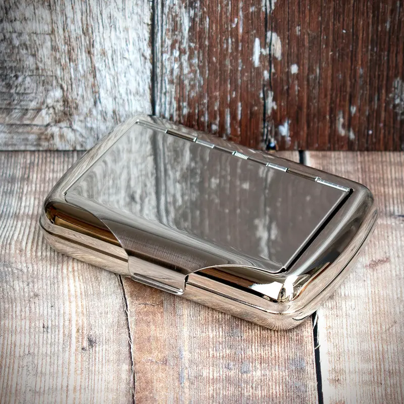 Tobacco Tin With Paper Holder - Polished Chrome Top 1
