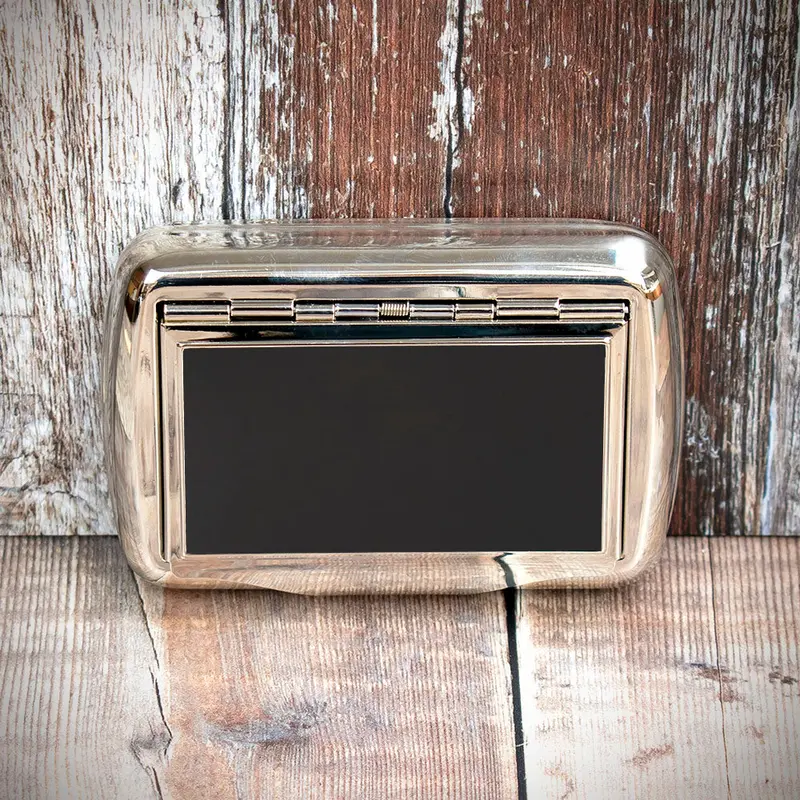 Tobacco Tin With Paper Holder - Polished Chrome With Black Panel 2