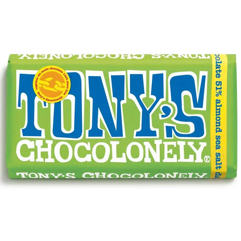 Tony's Chocolonely Fairtrade Dark Almond Sea Salt Chocolate 180G 1