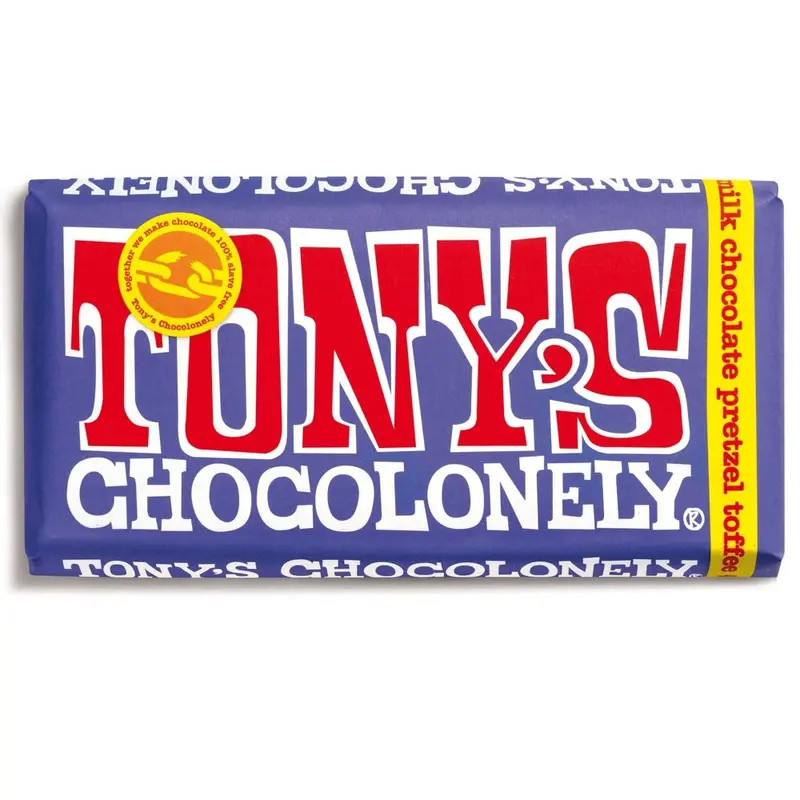 Tony's Chocolonely Fairtrade Dark Milk Pretzel & Toffee Chocolate 180G Bb March 2026 1