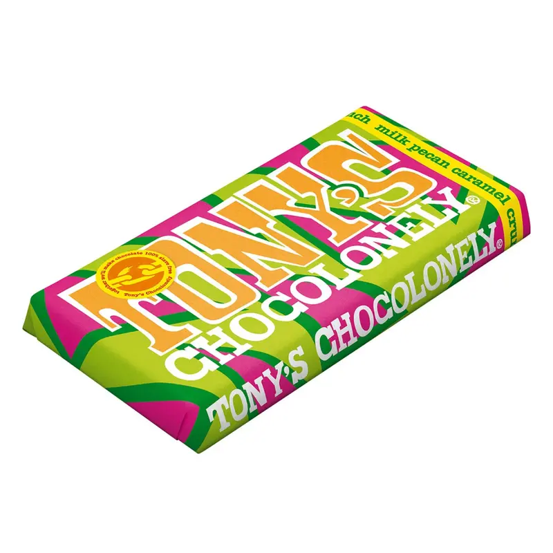 Tony's Chocolonely Fairtrade Milk Chocolate Pecan Caramel Crunch Bar 180G Bb April 2026 2
