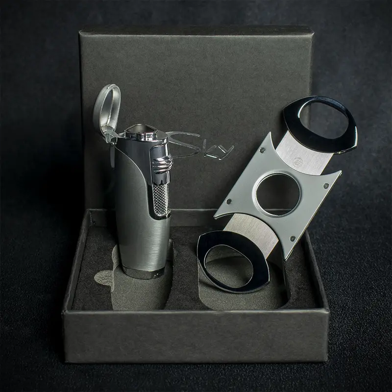 Triple Flame Cigar Lighter & Cutter Set 1