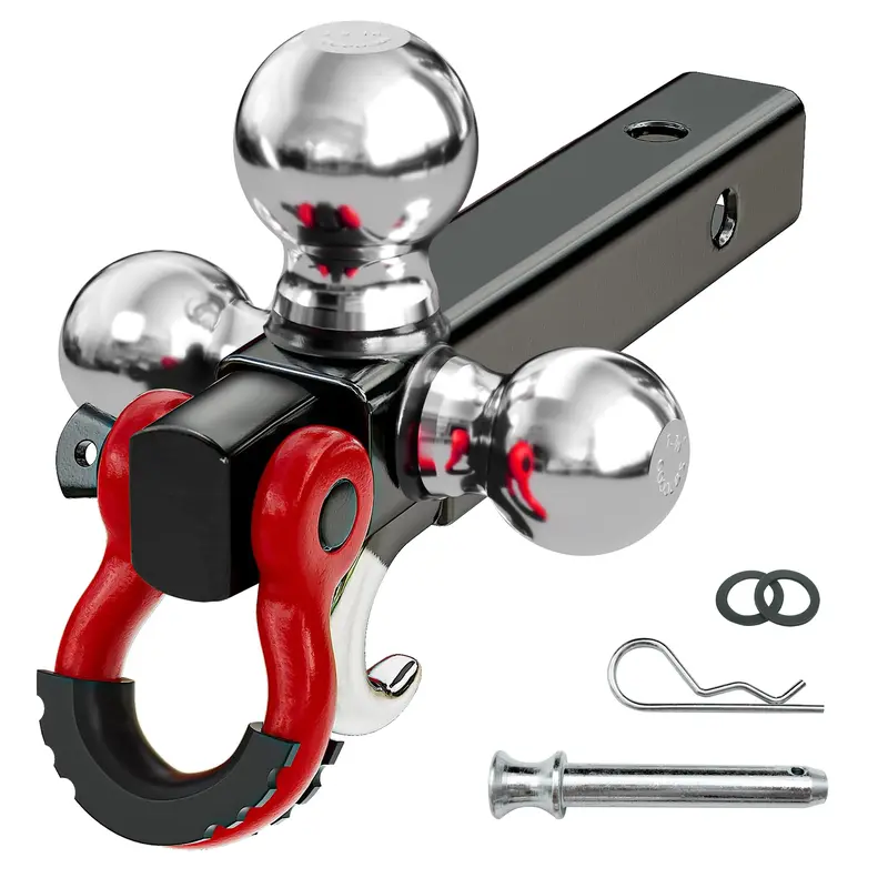 Trucktok 2" Hitch Receiver 3-Ball With Swivel Shackle Hook & Key Lock 1