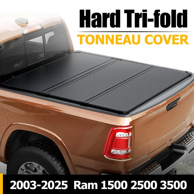 Trucktok 2003-2025 Dodge Ram 1500 2500 3500 8Ft Hard Tri-Fold Tonneau Cover Truck Bed 2