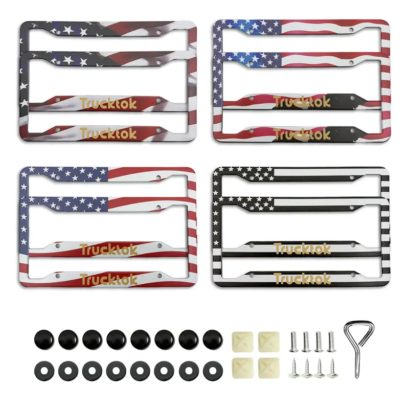 Trucktok 2Pcs Stainless Steel American Flag License Plate Frame Patriotic Usa Flag Car Tag Holder. 1