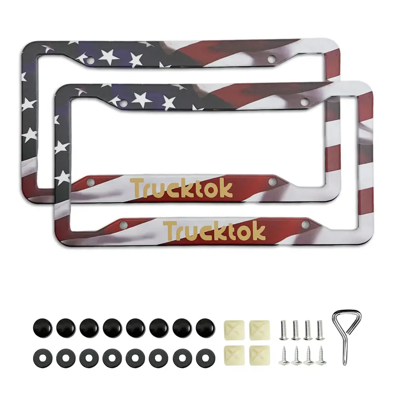 Trucktok 2Pcs Stainless Steel American Flag License Plate Frame Patriotic Usa Flag Car Tag Holder. 2