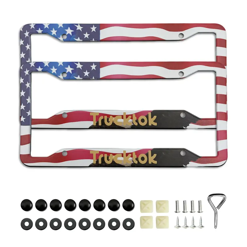 Trucktok 2Pcs Stainless Steel American Flag License Plate Frame Patriotic Usa Flag Car Tag Holder. 3