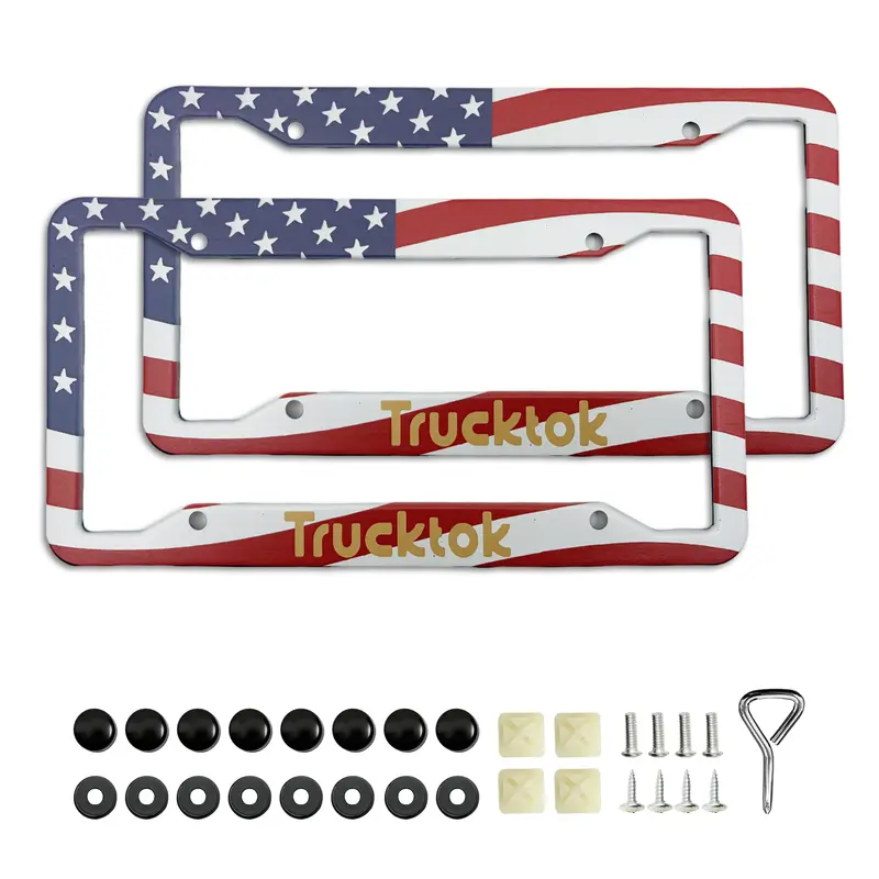 Trucktok 2Pcs Stainless Steel American Flag License Plate Frame Patriotic Usa Flag Car Tag Holder. 4