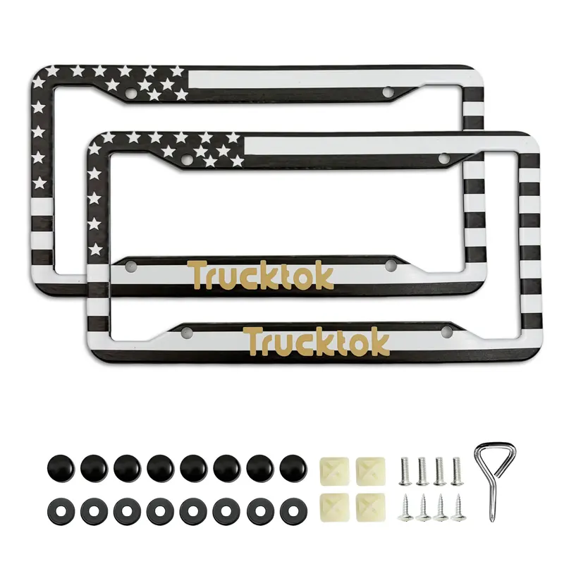 Trucktok 2Pcs Stainless Steel American Flag License Plate Frame Patriotic Usa Flag Car Tag Holder. 4