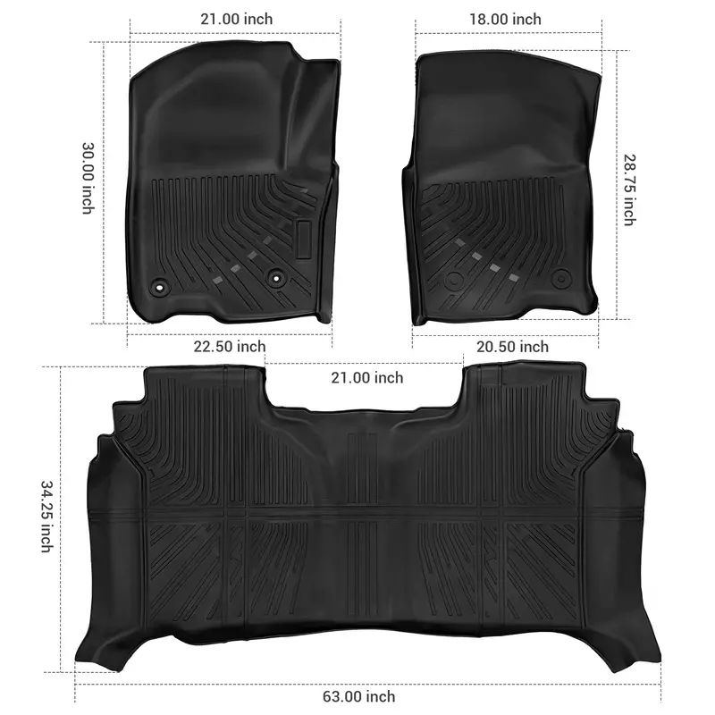 Trucktok Silverado Sierra 2019-2025 1500 & 2020-2025 2500Hd 3500Hd Crew Cab All-Weather Tpe Floor Mats 2