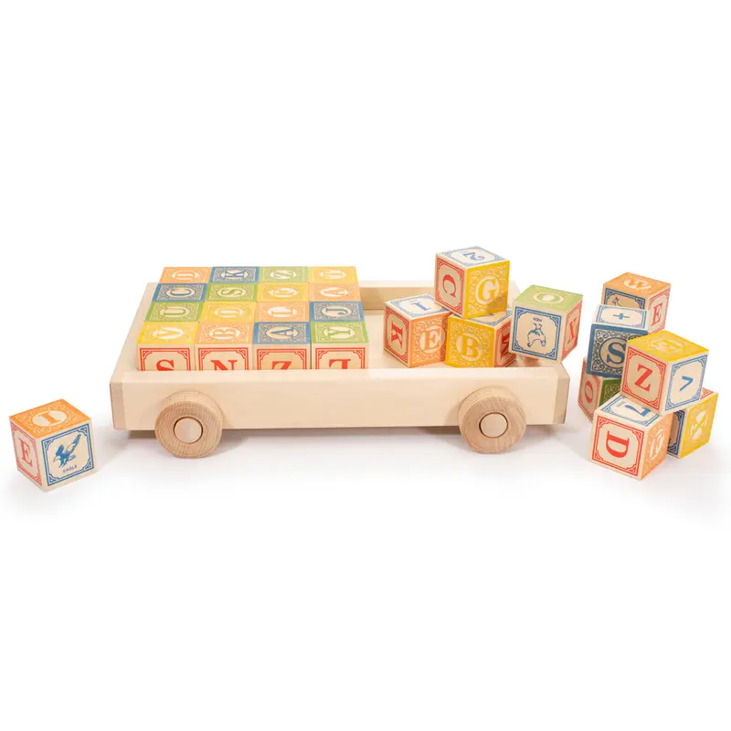 Uncle Goose Classic Wooden Abc Toy Blocks - With Pull Wagon 1