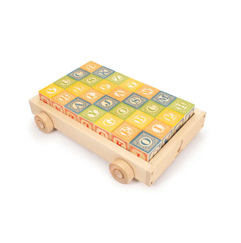 Uncle Goose Classic Wooden Abc Toy Blocks - With Pull Wagon 2