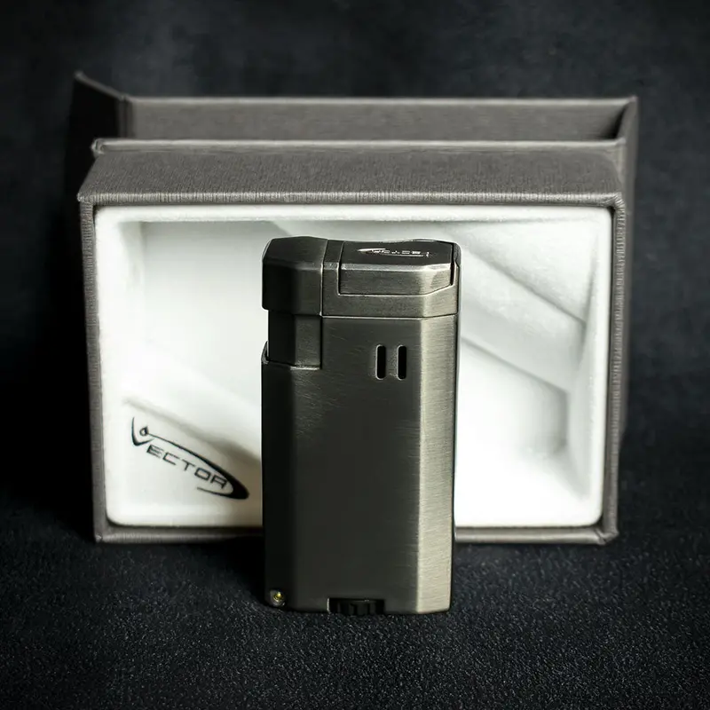 Vector Vmotion Twin Jet Flame Lighter With Punch Cutter - Gunmetal 2