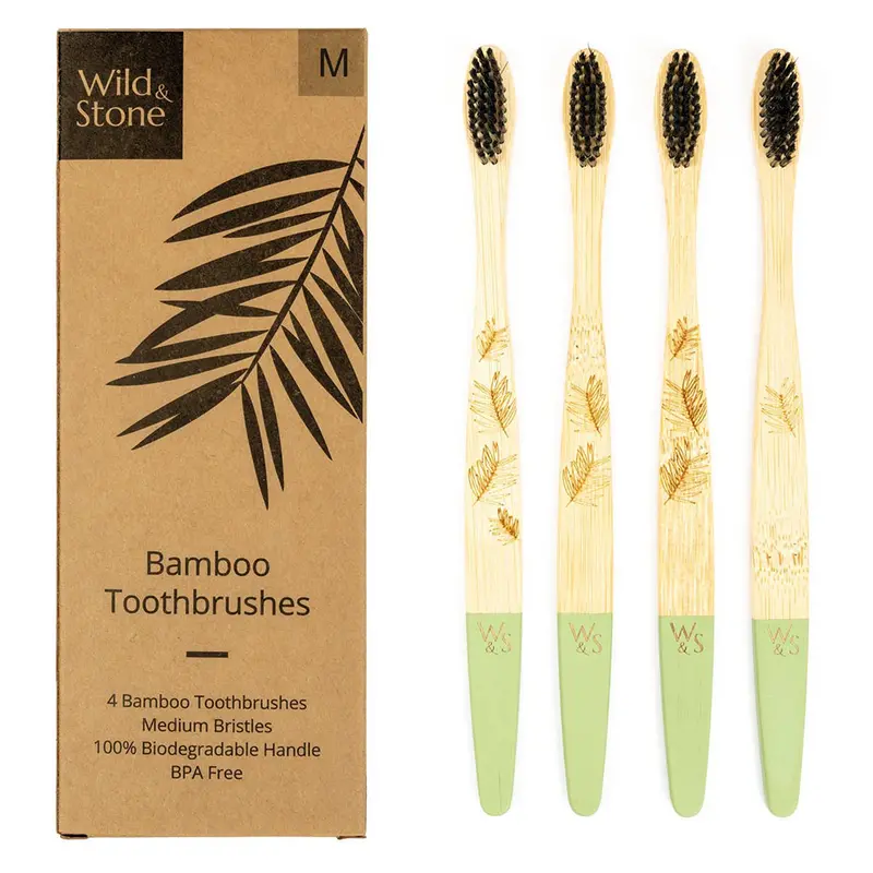 Wild & Stone Adult Bamboo Toothbrush - Medium Bristles - 4 Pack 1