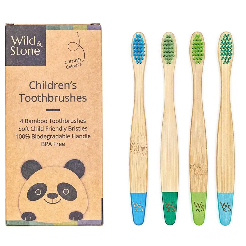 Wild & Stone Children's Bamboo Toothbrush - 4 Pack - Aqua 1