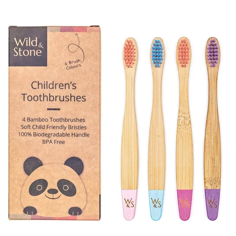 Wild & Stone Children's Bamboo Toothbrush - 4 Pack - Candy 1
