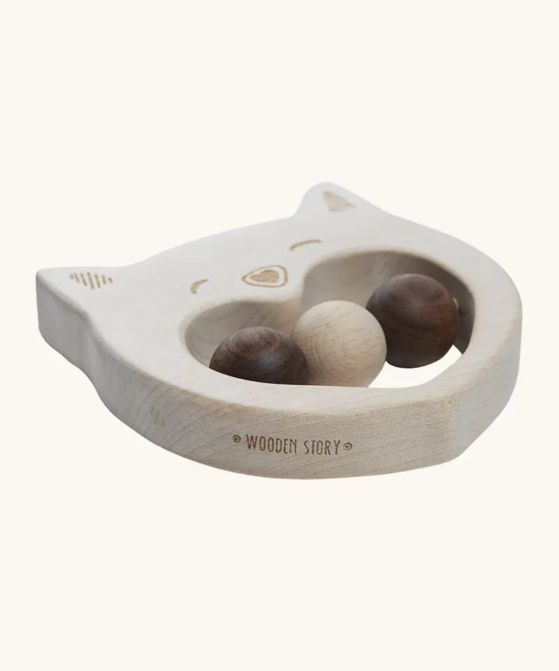 Wooden Story Rattle - Smiley Cat 2