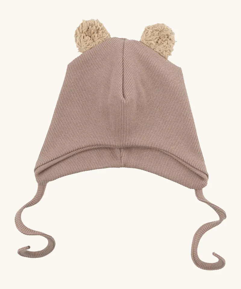 Wooly Organic Baby Hat With Teddy Ears - Old Pink 1