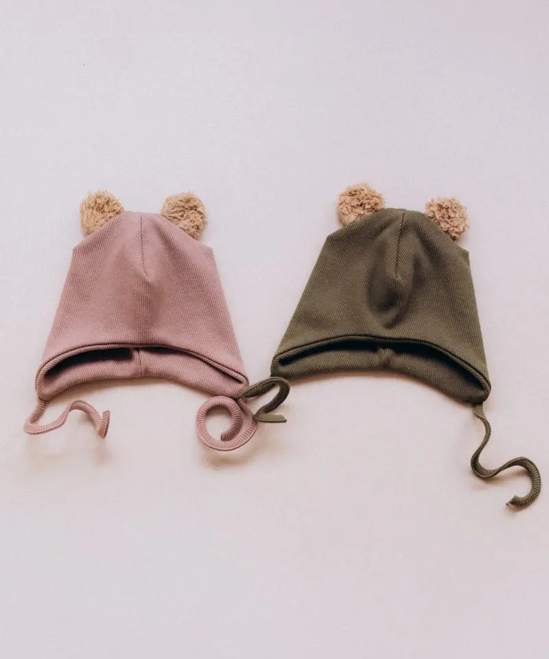 Wooly Organic Baby Hat With Teddy Ears - Tea Leaf 3