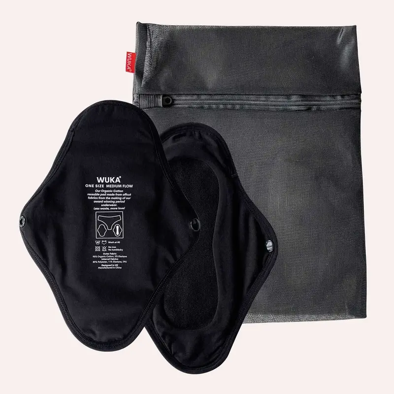 Wuka 2 Reusable Period Pads & Mesh Laundry Bag - Medium Flow 1