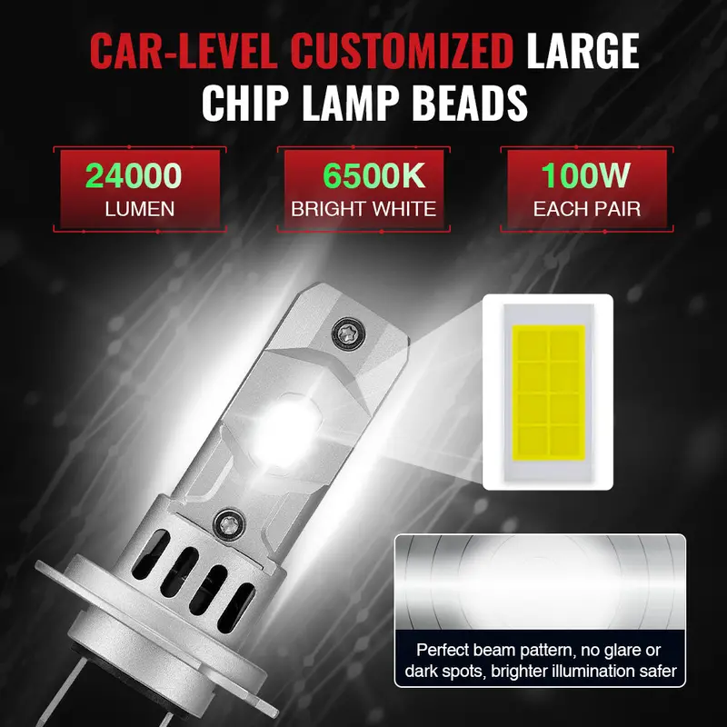 X3s H7 100W 6500K 24000Lm White Ip67 Led Headlight Bulbs 2Pcs 2