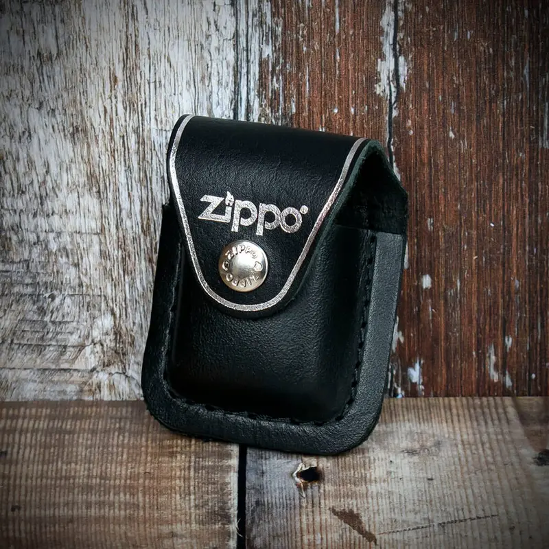 Zippo Lighter Pouch With Belt Clip - Black Leather 1