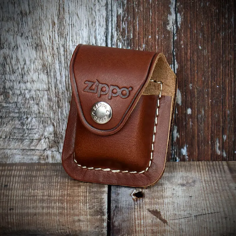 Zippo Lighter Pouch With Belt Clip - Brown Leather 1