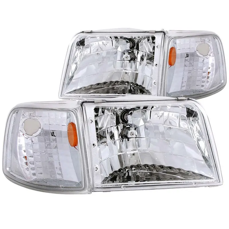 Anzo Chrome Crystal Headlight Assembly With Integrated Corner Lights For 1993–1997 Ford Ranger (2-Piece) 1