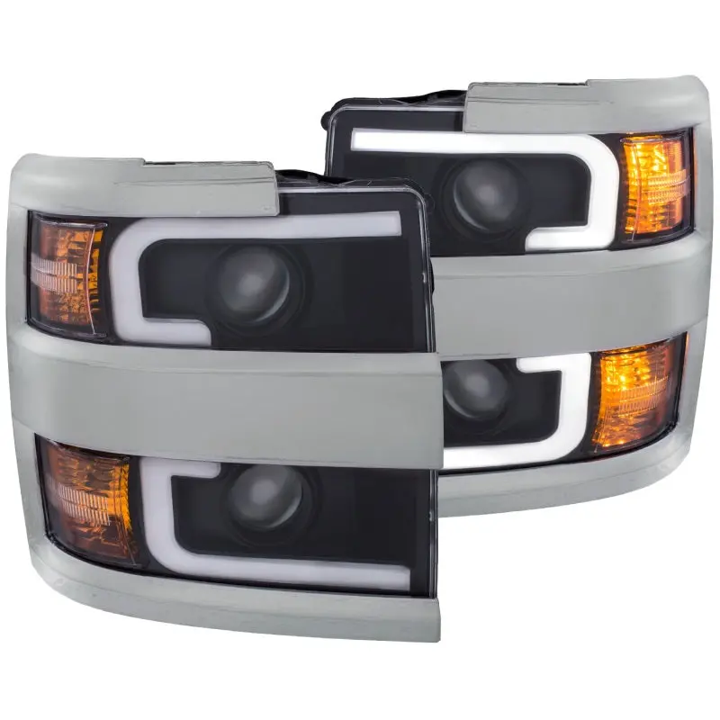 Anzo Projector Headlight Assembly — Black Housing With Amber Accent, Plank-Style Design For 2015–2016 Chevrolet Silverado 1
