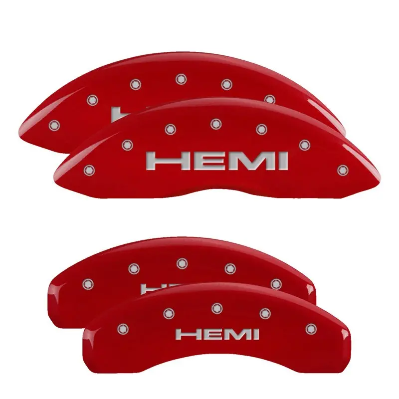 Mgp 4 Caliper Covers Engraved Front Hemi Engraved Rear Hemi Logo Red Finish Silver Characters 1