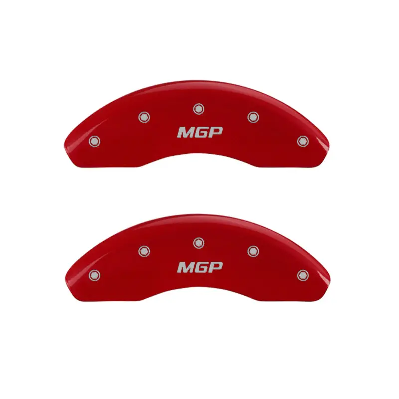 Mgp Engraved Front Caliper Covers – Dual-Piston, Red Finish With Silver Chrome Accents 1