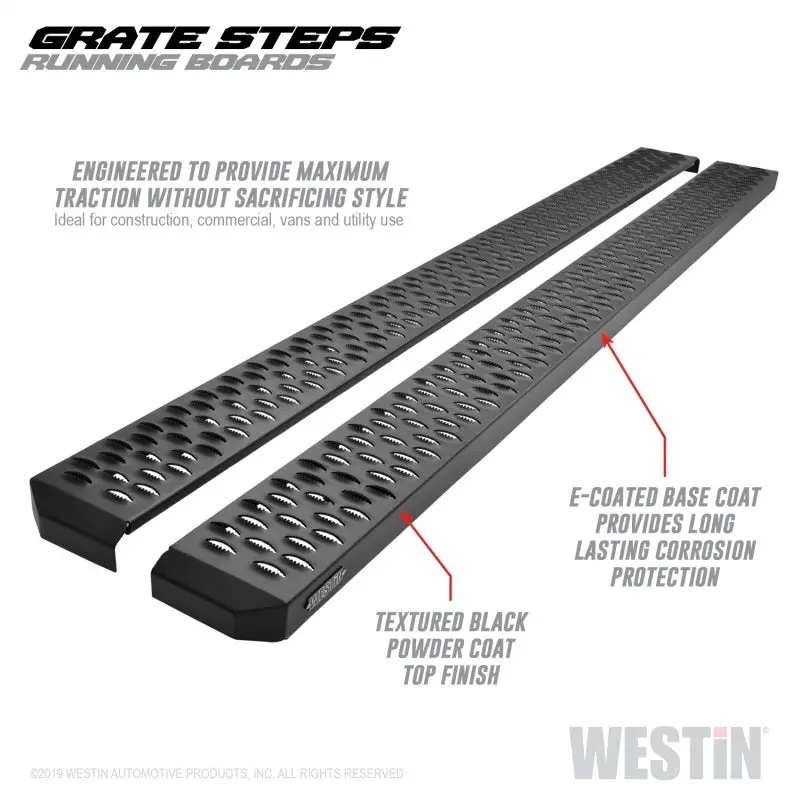 Westin Grate Steps Running Boards – 83-Inch Textured Black Side Step Assembly 1